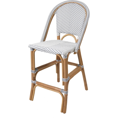 Avignon Paris Bistro Counter Stool in White & Gray on Rattan (Set of 2)